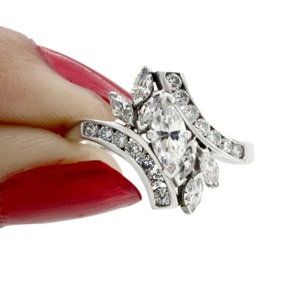2.1 Ct Marquise Cut Engagement Anniversary Ring In 925 Sterling Silver