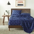 thumbnail image 3 of Superior 4-Count 150 GSM Navy Blue Trellis Cotton Flannel Sheet Set, California King, 3 of 10