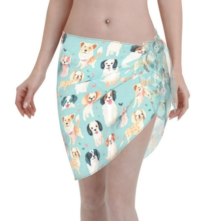 Adobk Women Beach Sarong Bathing Suit Colorful Dog Print Wrap Skirt Sheer Bikini Swimsuit Cover Ups For Swimwear