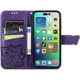 thumbnail image 5 of Wallet Case for iPhone 14 Pro Max,3D Butterfly Pattern PU Leather Case with Magnetic Clasp and Cash Card Slots Holder Holster for iPhone 14 Pro Max (6.7), HZD Rhinestone Purple, 5 of 18