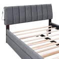 thumbnail image 7 of Gray Upholstered Bed With Twin Trundle And Delicate Stripe Headboard Design Size Fleece Upholstery Wonderful Accent, 7 of 7