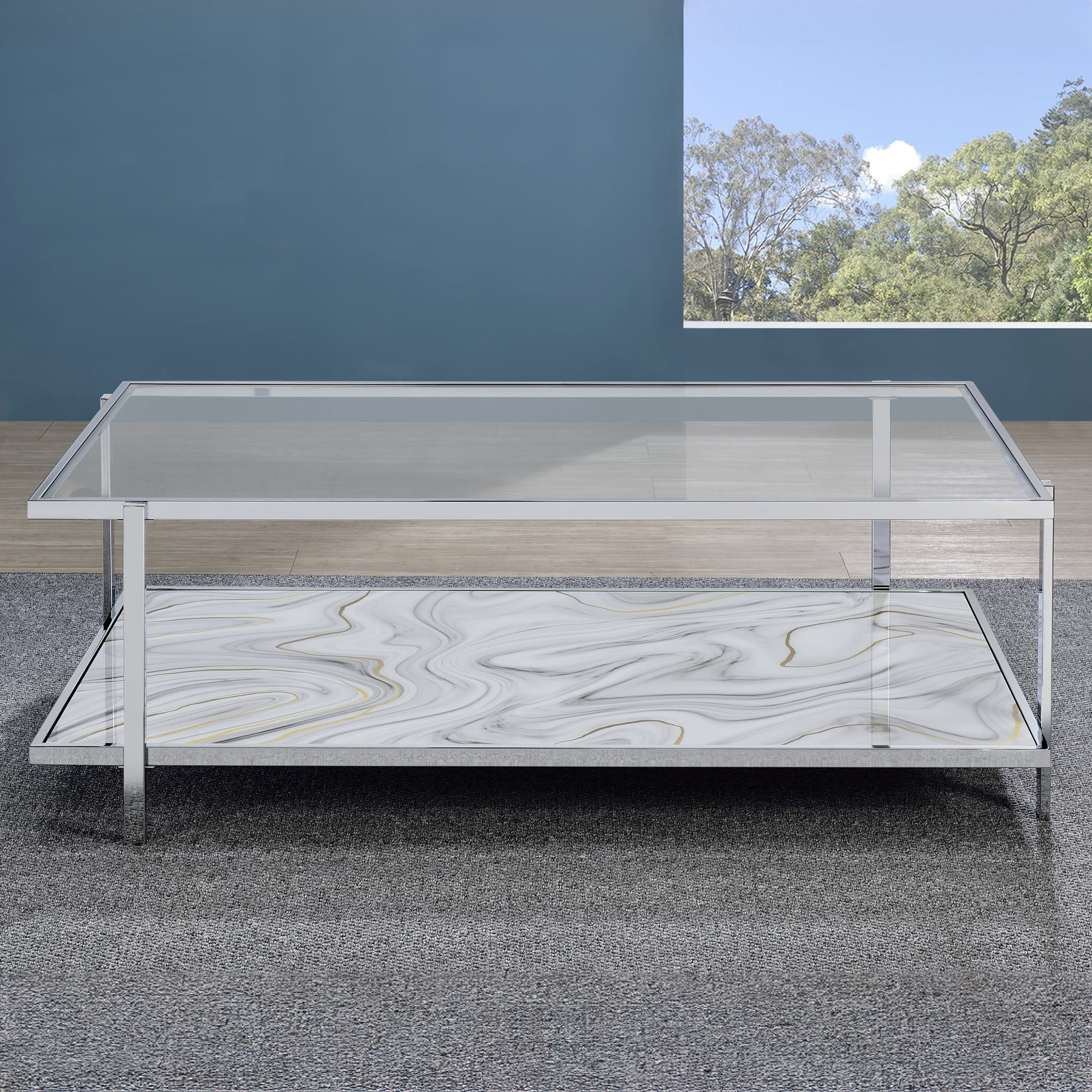 Steve Silver Mika Contemporary 50" Rectangle Coffee Table, Silver