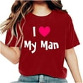 thumbnail image 2 of Shirts for Women Dgankt Women's Valentine's Day Short Sleeve Monogram Printed Solid Color Top Short Sleeve Crew Neck Shirt, 2 of 6