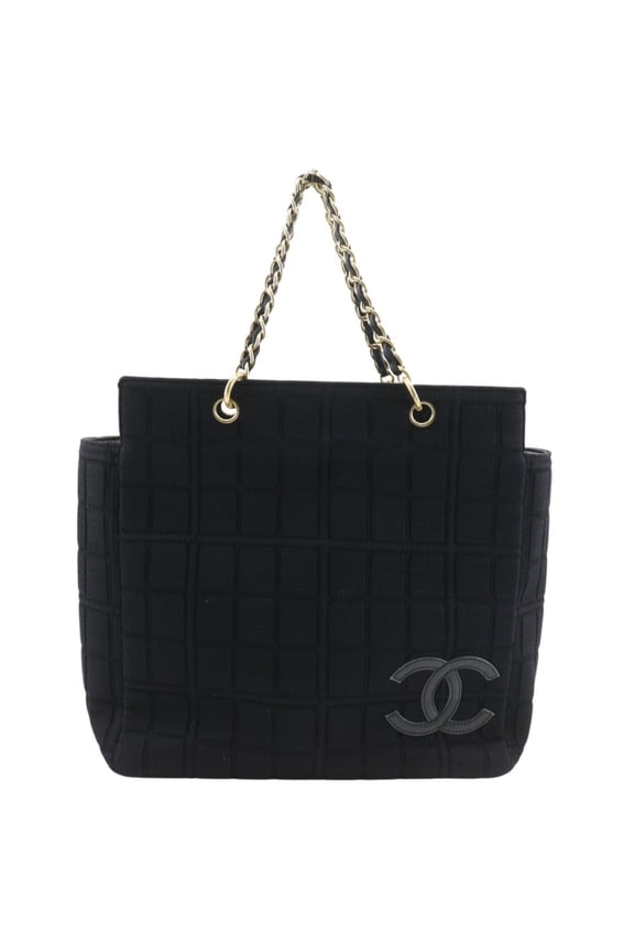 Pre-Owned Chanel Chain Tote Bag, Chocolate Bar Coco Mark, Jersey Black, Magnetic Closure,...