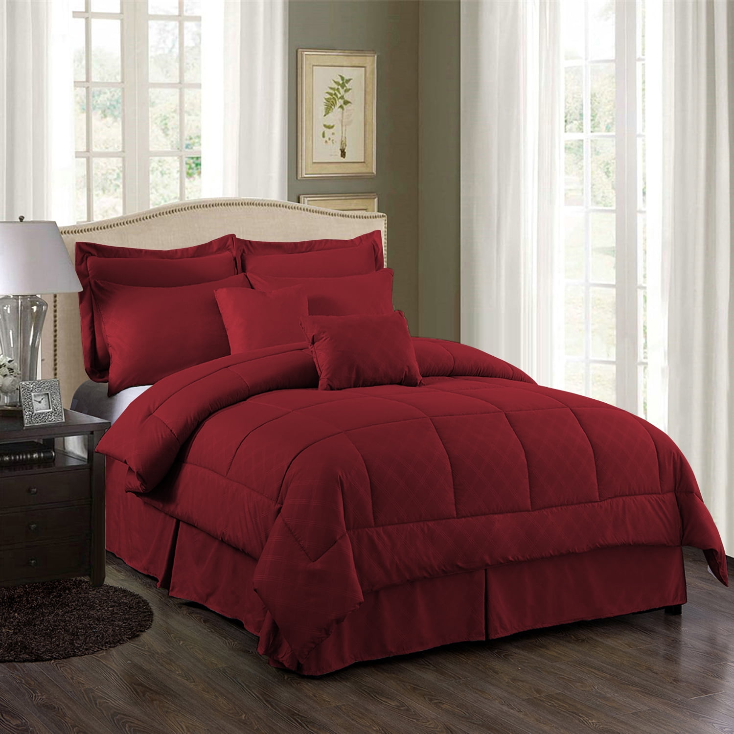 MerryHome 10-Piece Burgundy Comforter Set, Luruxy Soft Bed in a Bag King Size