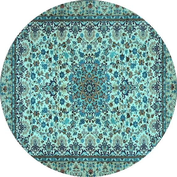 Ahgly Company Indoor Round Medallion Light Blue Traditional Area Rugs, 6' Round