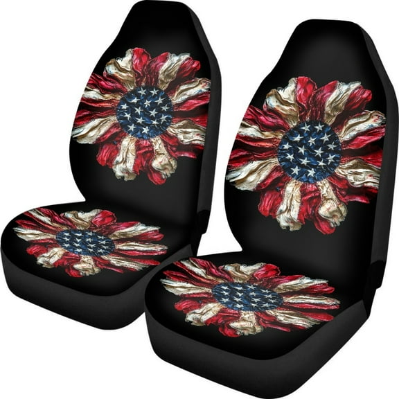 ZIATUBLE American Flag Car Seat Covers Sets 2 Pcs Aesthetic Front Seat Covers for Cars Auto Interior Seat Protector Universal Fit for SUV Sedan Van Car Decor Accessories for 4th of July