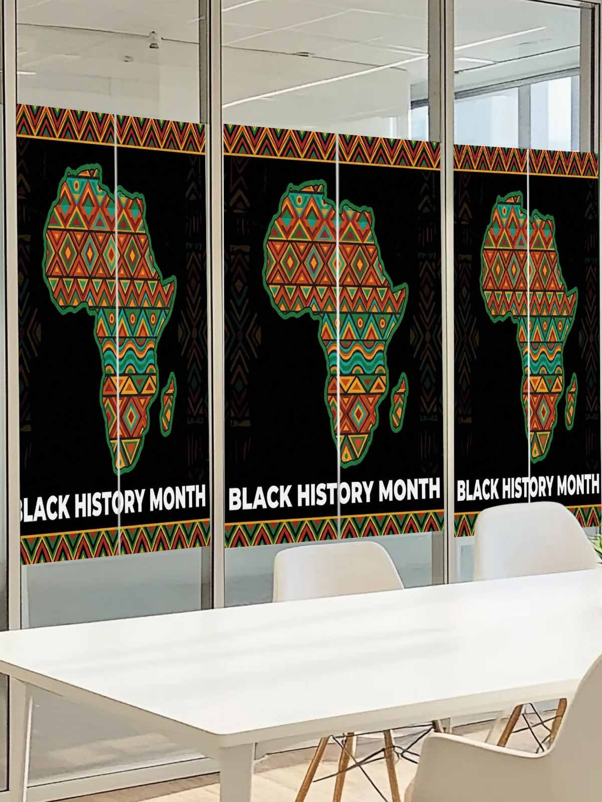 Black History Month Window Privacy Film, Retro Abastract Texture Frosted Glass Window Clings Static Cling UV Heat Blocking Reusable Door Sticker for Bathroom 23.6 x 59 Inch