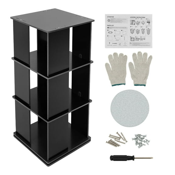 Miumaeov 3 Layers 360° Rotating Bookshelf Display Stand FreeStanding Wood Bookcase Storage Rack 38.19 inch