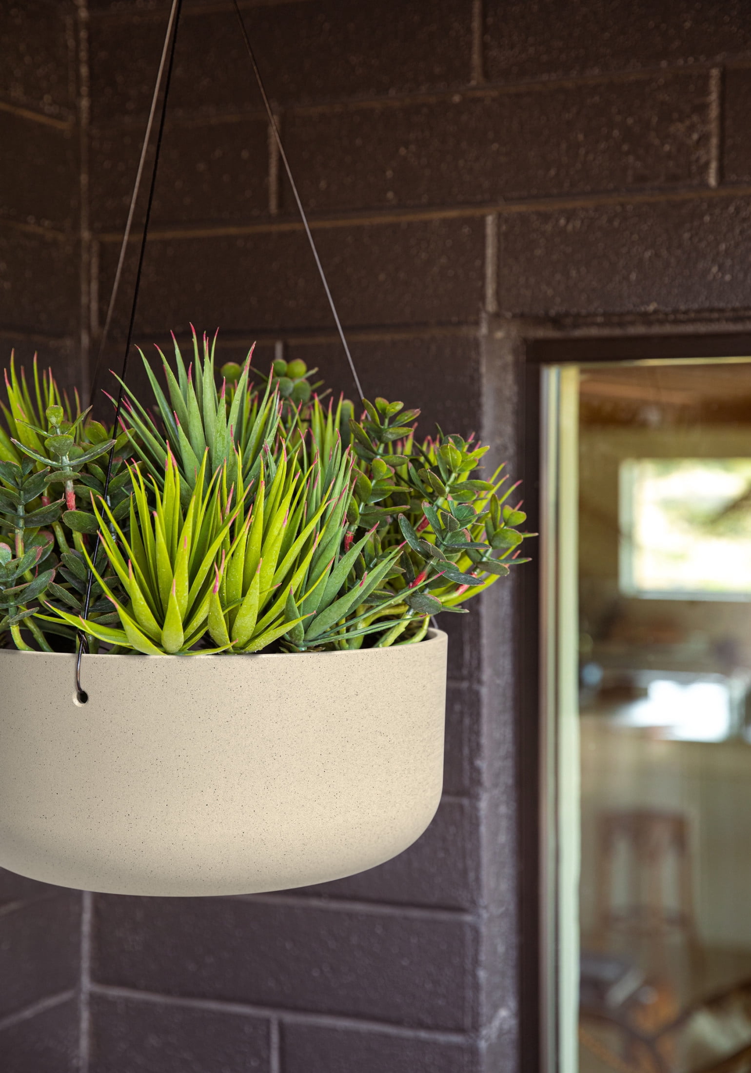 Veradek Mason Series Hanging Kona Bowl 14" Plastic-Stone Planter 2-Pack Sand