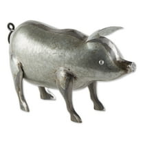 Brown Galvanized Iron Pig Sculpture in Silver/Gray