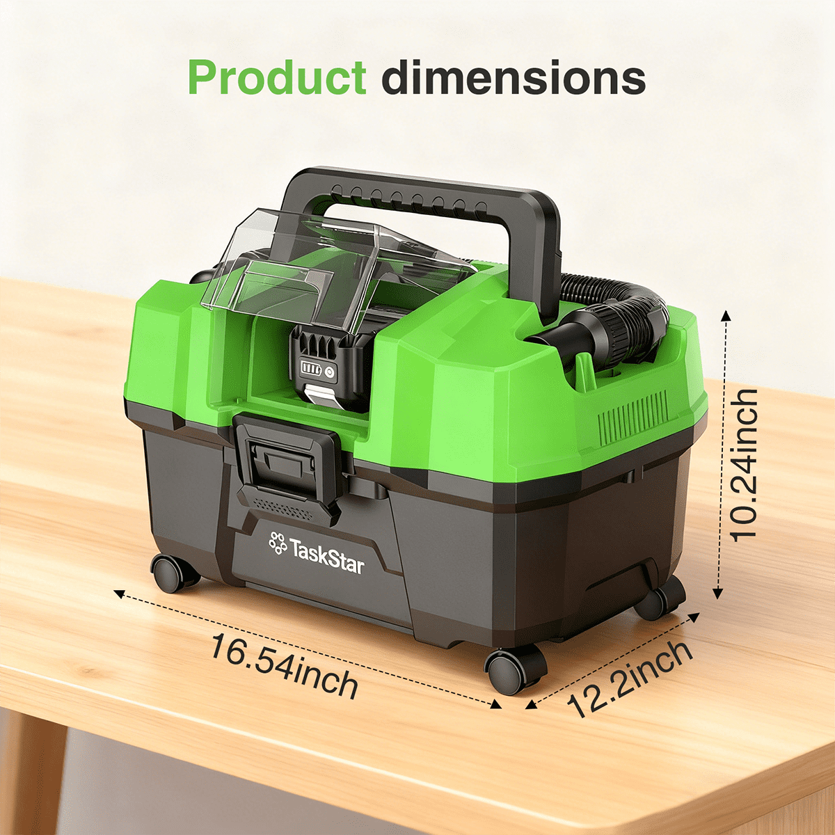 Taskstar 2.6 Gal Brushless Cordless Shop Vacuum Wet Dry with Blower, 2 *4.0Ah Batteries, Strap, 4 Wheels for Garage, Car, Workshop, House
