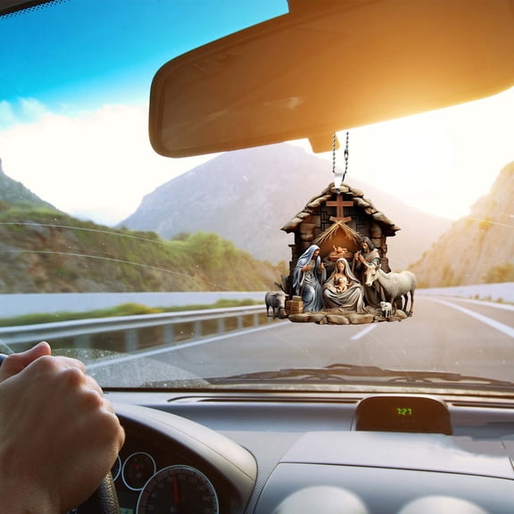 Christmas Birth of Jesus Scene Hanging Ornaments for Car,The Birth of Decor Scene Christmas Tree Decoration Acrylic 2D Scene Pendant Festive Memorial Ornament