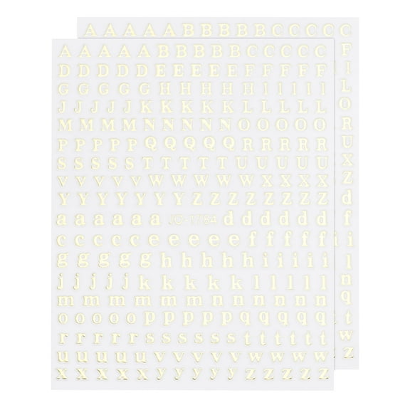 Letter Nail Stickers 2 Sheets, Self-Adhesive 3D Laser Alphabet Nail Stickers for DIY Nail Decorations, Gold
