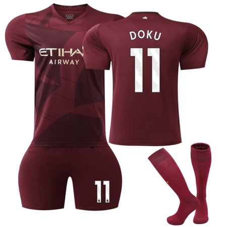 24/25 Dark Red 2nd Away Activewear No.11 Doku Soccer Fans Training Jerseys Kits