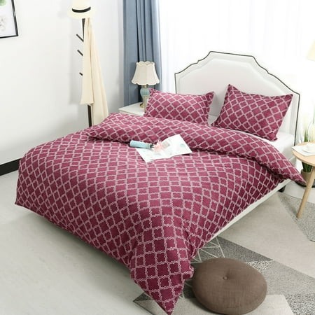 3pcs Duvet Cover Set Elegant Lattice Pattern With Pillowcases Full