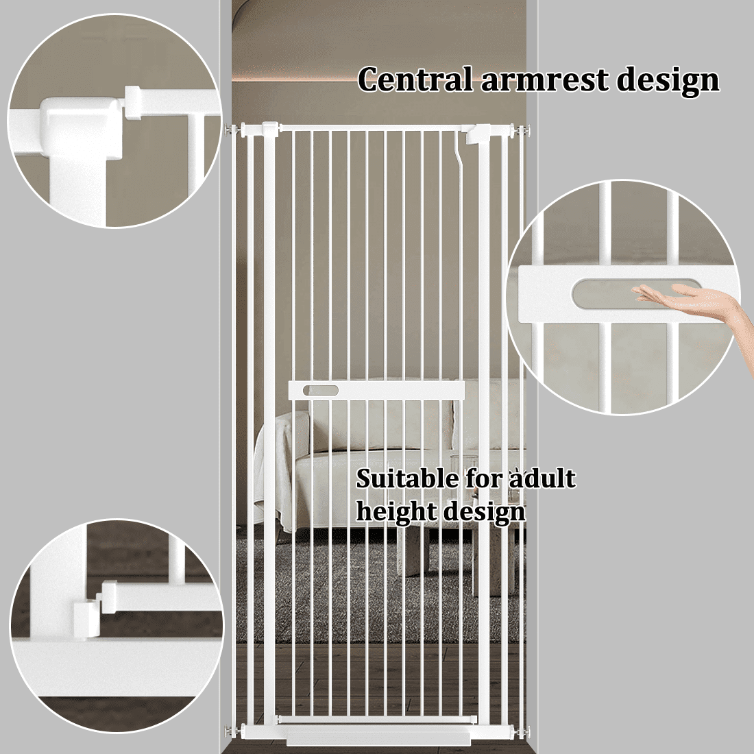 Fairy Baby 61-inch Extra Tall Cat Gate, 30-38" Pressure Mounted, 1.37-inch Narrow Spacing, White Alloy Steel for Pets & Babies