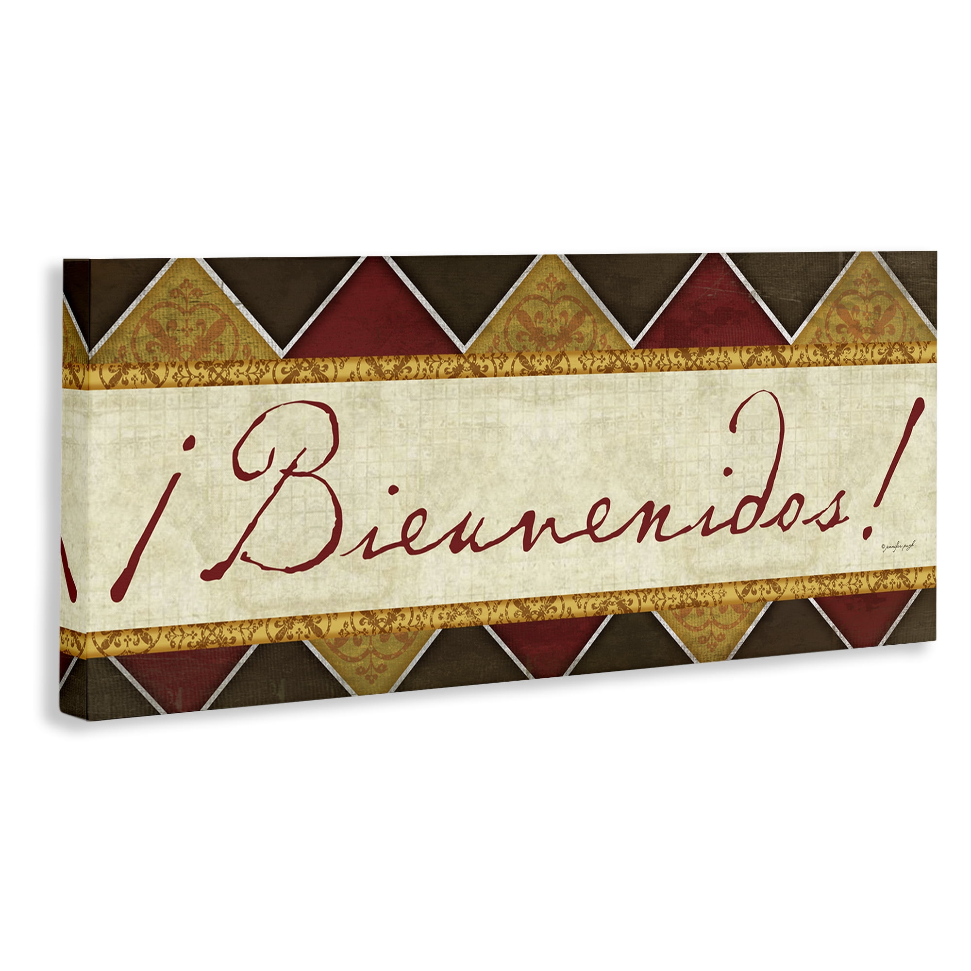 Stupell Industries Bienvenidos Patrón Tradicional Signs and Rules Painting Wrapped Canvas Art Print Wall Art, 30 x 13
