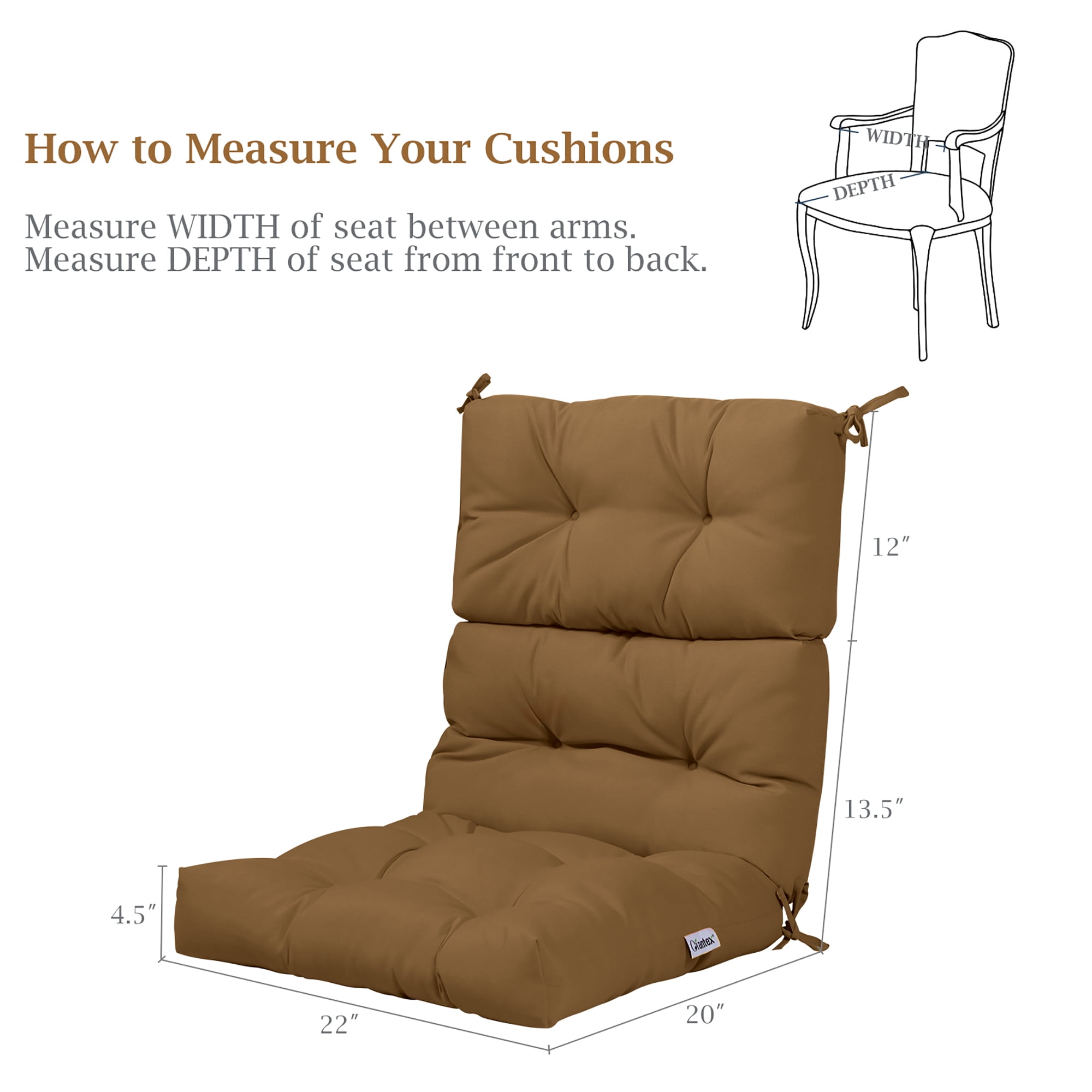 Costway 22'' x44''  Indoor Outdoor  Back Chair Cushion Tufted Pillow Patio Seating Pad Brown