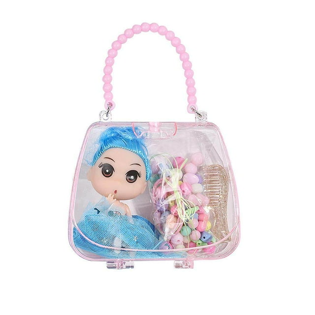 Bracelet Collier Fille Ensemble de Perles DIY Collier Fille Bijoux Enfants Kit de Perles Bandeau Poupée avec Sac à Main, Bleu