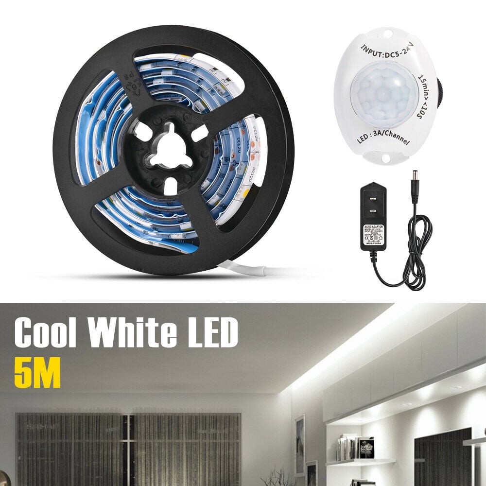 5m PIR Motion Activated LED Under Bed Flexible Strip Night Light US