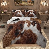 Homewish Retro Rustic Cowhide Bedding Comforter Set,Western Cowboy Twin Comforter Sets,Brown Cattle Hide Bedding Set For Men Women,Luxury Bedroom Decor Reversible,2-Piece