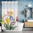 thumbnail image 6 of Spring Floral No Hooks Shower Curtain with Snap-in Liner Watercolor Gradient Colorful Flowers Green Leaves Shower Curtains for Bathroom, Waterproof, Easy Install, Washable 54"x78", 6 of 9