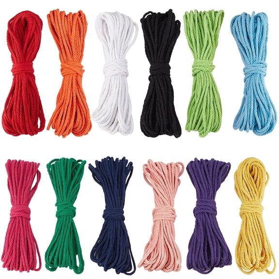 131 Yards/120M 12 Colors Natural Cotton Cording Colored Macrame Cord 3mm Soft Twist Yarn Waxed Sewing Twine String Threads Rope for DIY Crafts