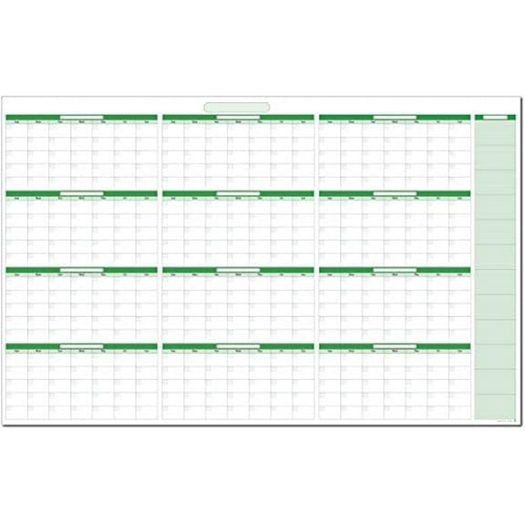 Earth Green Undated Reusable Dry/Wet Erasable Horizontal Wall Calendar. No Months Listed. Start the Year when you want. Extra Planning Area 24 in. X 36 in.