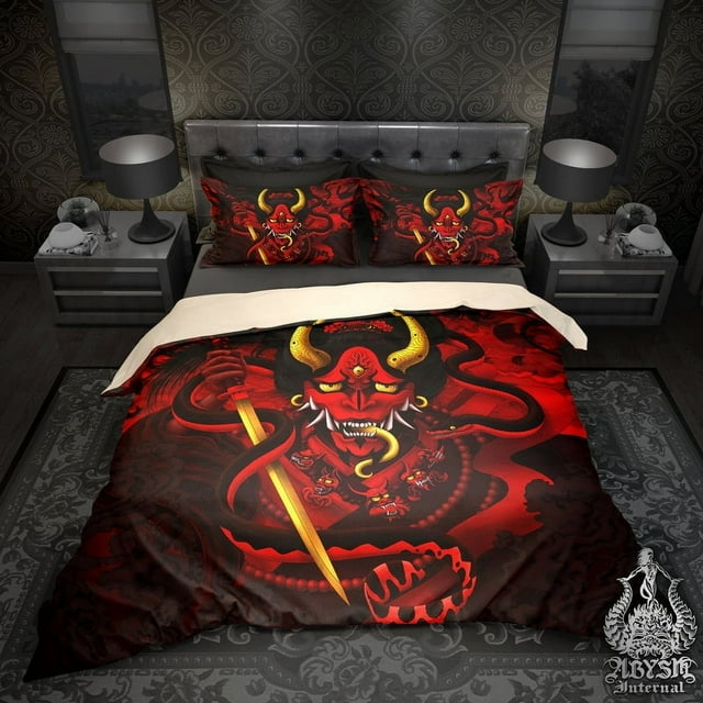 Bloody Gothic Demon Bedding Set, Comforter or Duvet, Japanese Hannya Bed Cover,