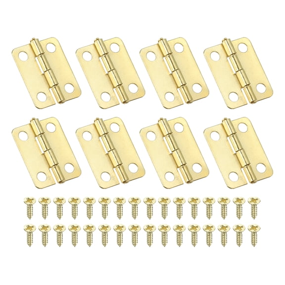 Uxcell Small Butt Hinges 5/8 Inch, Jewelry Box Hinge with Screw for Jewelry Wooden Boxes, Gold 8 Pack