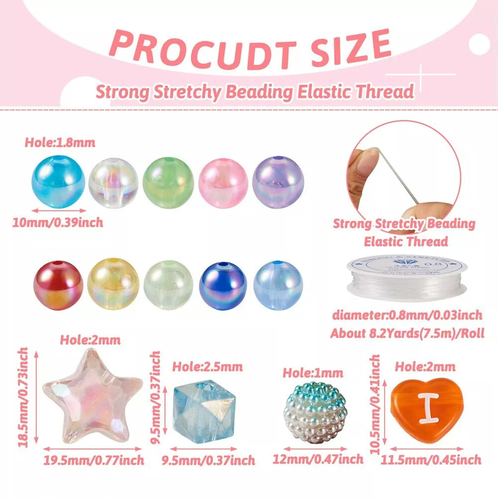 U8MO 380x Star Cube Heart Imitation Pearl Acrylic DIY Candy Color Bracelet Making Kit