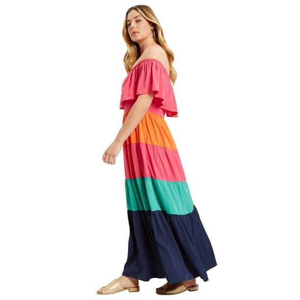 June + Vie Women's Plus Size OffTheShoulder Tiered Maxi Dress