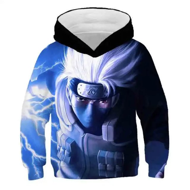 Sudadera con capucha con estampado 3D de Anime Akatsuki para niños, ropa de calle informal de manga larga con capucha y estampado de Kakashi