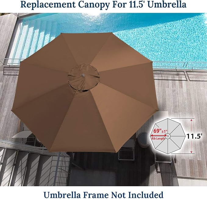 ALUVIERA Umbrella Replacement Canopy Cover for 11.5ft 8 Rib Market Outdoor Patio Shades