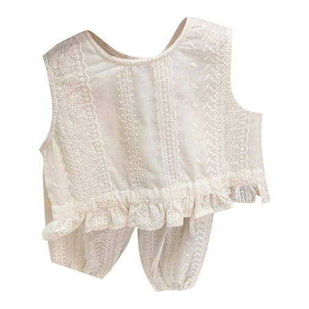 

Summer Girls Thin Style Embroidered Lace Vest Bundle Foot Pants Anti Pants 2PCS Set Casual Daily Going Out Child Leisure Outwear