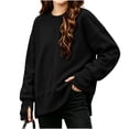 thumbnail image 2 of Falkdiz Girls Comfy Shirts Outdoor Long Sleeve With Mitten-Style Cuffs Tops Winter Warm School Party Pullover for Girls Solid Color , Black , Size: 5-6 Years, 2 of 7