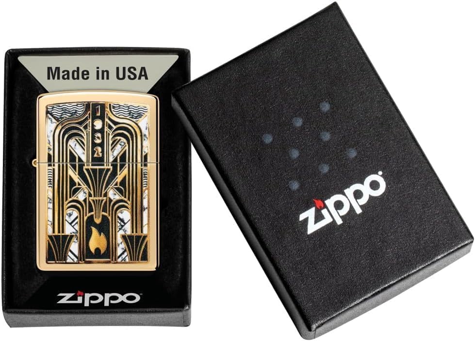 Zippo - Customized Message on Art Deco Flame High Polish Brass Pocket 46585
