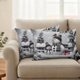 thumbnail image 2 of Grey Christmas Outdoor Pillow Covers 20"x12" Set of 2, Waterproof Throw Pillow Covers for Patio Furniture, Snowman Xmas Tree Snowflake Birds Decorative Cushion Pillowcases for Garden Porch Couch Sofa, 2 of 9