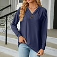 thumbnail image 2 of Sweatshirts Clearance Womens Fall Clearance Clothes $5.00 Fashion V Neck Button Lace Long Sleeve Loose T shirt, 2 of 7