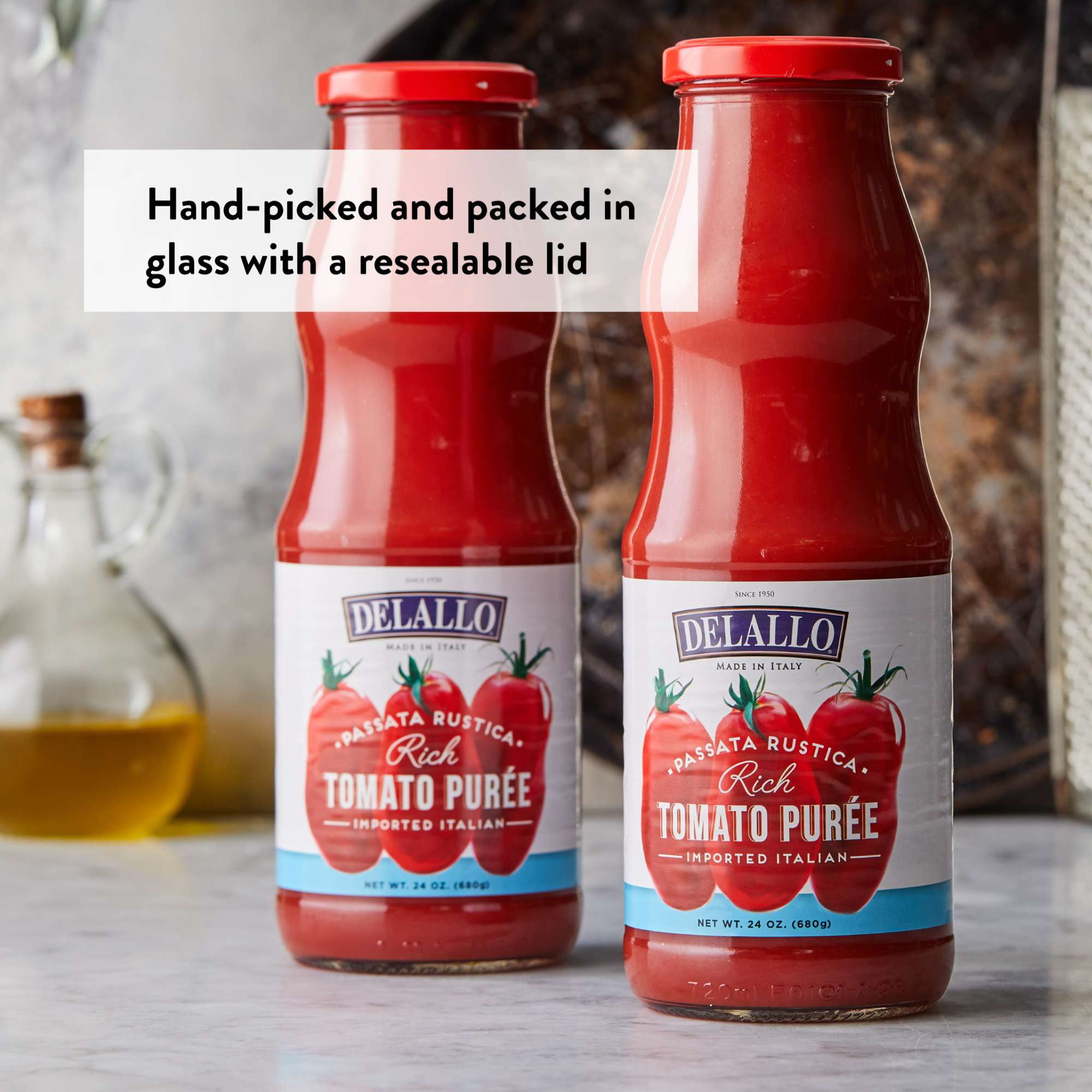 (6 pack) DeLallo Passata Tomato Purée, Made in Italy, Gluten-Free, Kosher, Vegan, 24 oz Jar