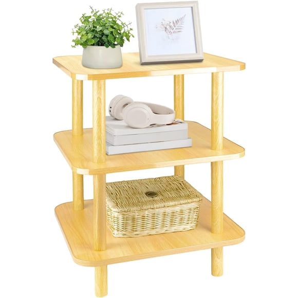 Mesa Centro Buro Minimalista Madera Lateral 3 Repisas 40cm Café