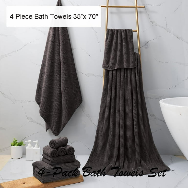 Jessy Home 4 Pack Large Bath Towel Set 600 GSM Ultra Soft Oversized Black  Brown Towel Set 35x70 Extra Large Bath Sheets 