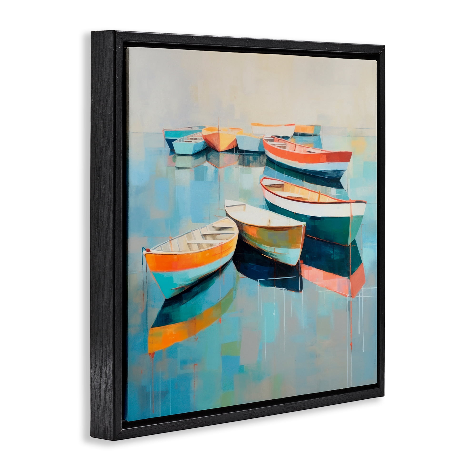 Stupell Industries Boats on Shoreline Transportation Painting Black Floater Framed Canvas Art Print Wall Art, 25 x 25