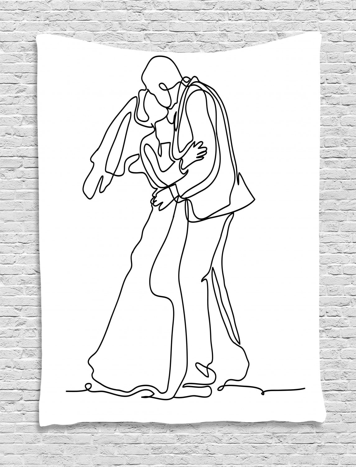 Wife Tapestry, Kissing Romantic Married Couple Continuous Line Drawing