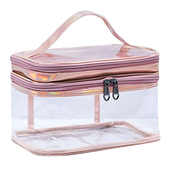ACDANC Large Clear Makeup Bag Zipper Transparent Portable Travel Toiletry Makeup Pouch Hard Makeup Case Hair Band Organizer Hair Product Organizer Travel Jewelry Case with Handle