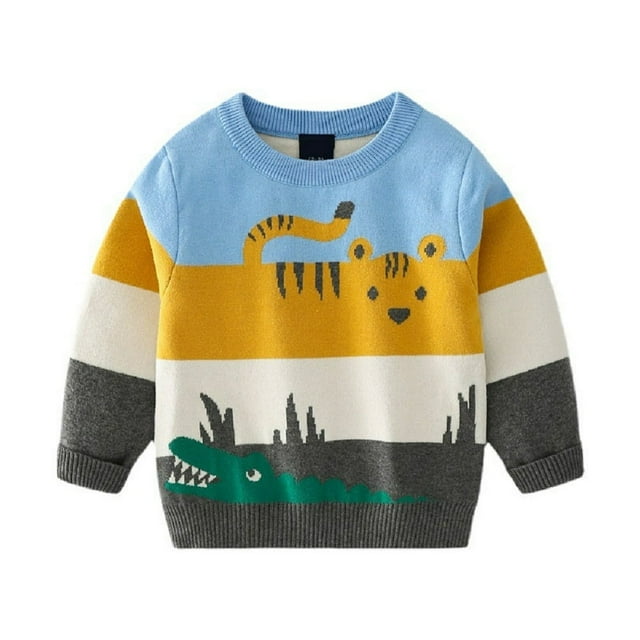 Garçons Cartoon Pull-Over Pull-Over Automne Peau-Friendly Deux-Couche Tricot Pull Col Rond Tricot Tops pour Bambin 2-6 Ans