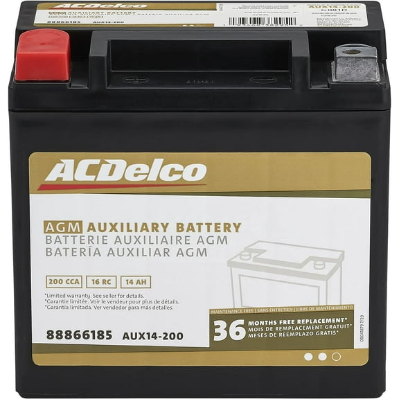 Gold AUX14-200 (88866185) 36 Month Warranty Auxiliary AGM 200 CCA Battery