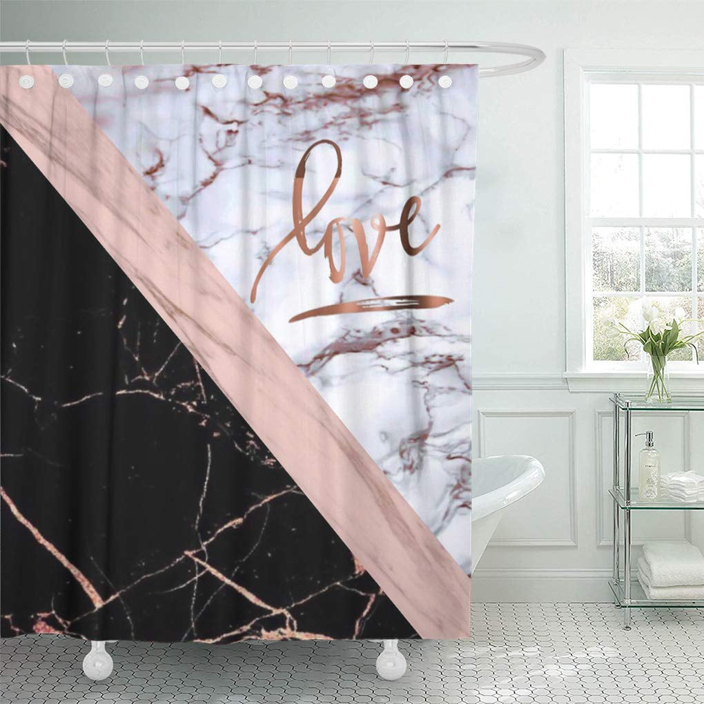 Cynlon Pink White Rose Marble Love Gold, Rose Gold Shower Curtain Hooks