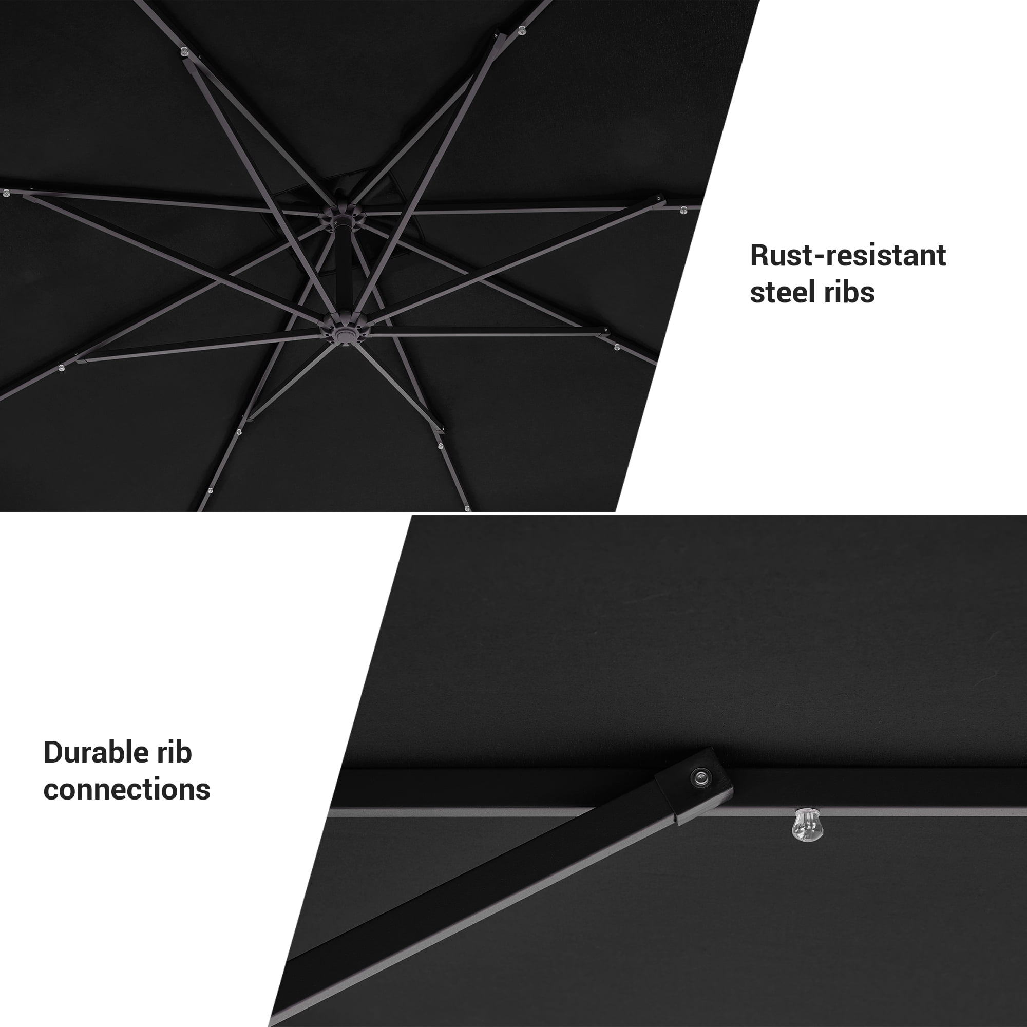 ACEGOSES 8.2x8.2ft LED Square Outdoor Patio Canopy Offset Umbrellas for Villa Gardens, Lawns and Yard,Black